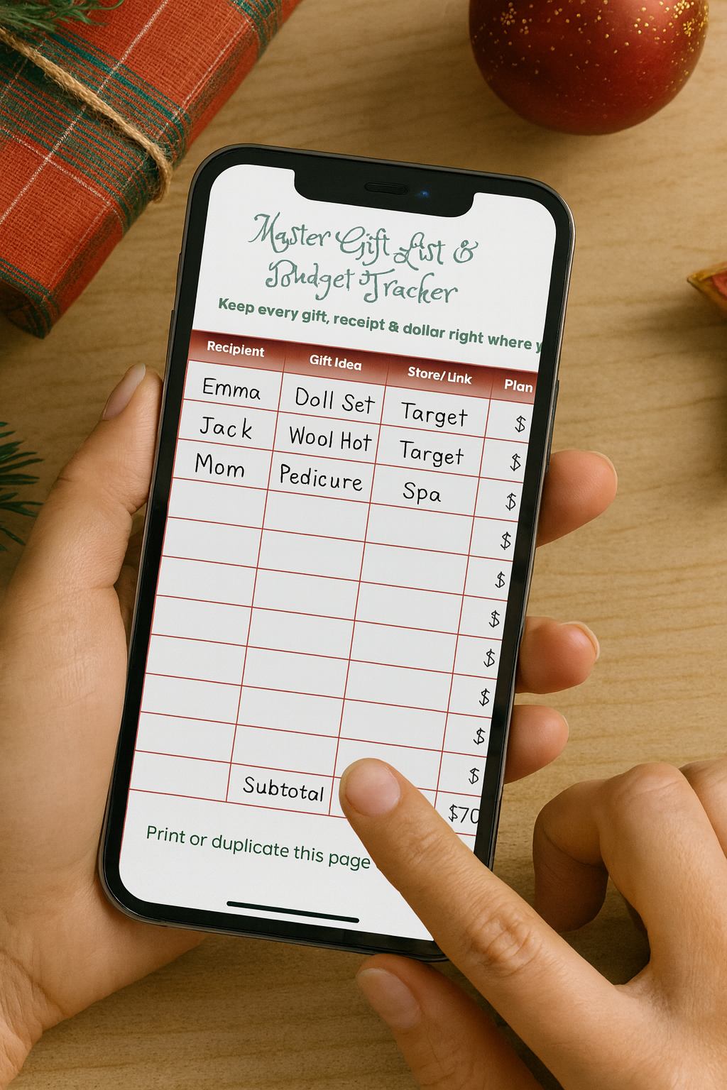 holiday budget tracker digitally calculating