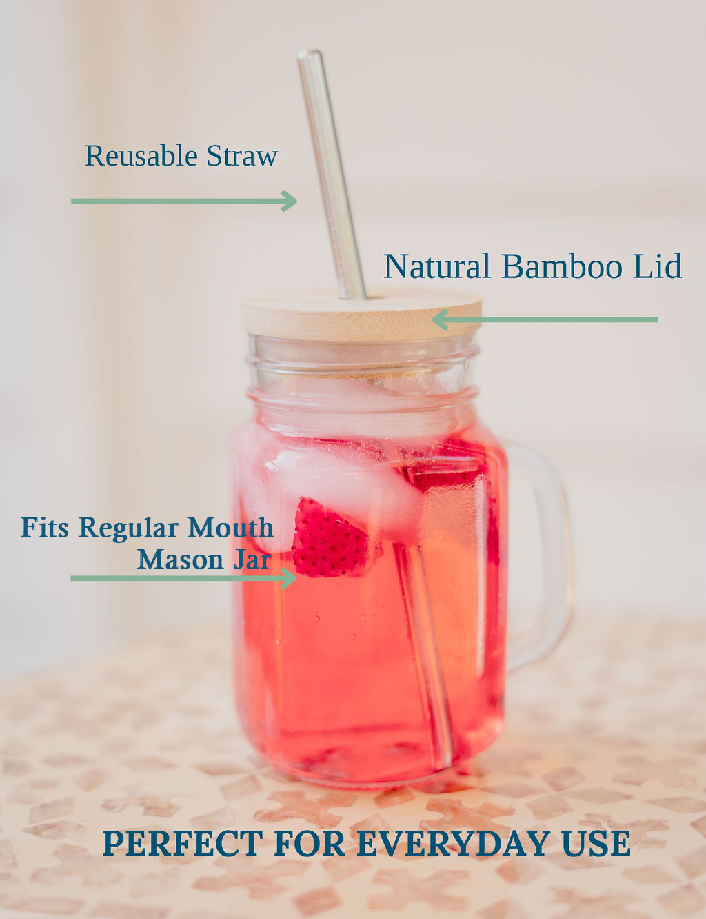 Mason Jar Lids with Straw Hole & Straws - 2 Pack Bamboo Mason Jar Lids with Straws for Regular Mouth Mason Jar