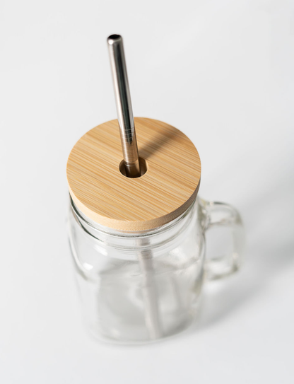 Mason Jar Lids with Straw Hole & Straws - 2 Pack Bamboo Mason Jar Lids with Straws for Regular Mouth Mason Jar