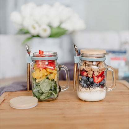 16 oz Glass Overnight Oats Containers with Bamboo Lids & Spoons