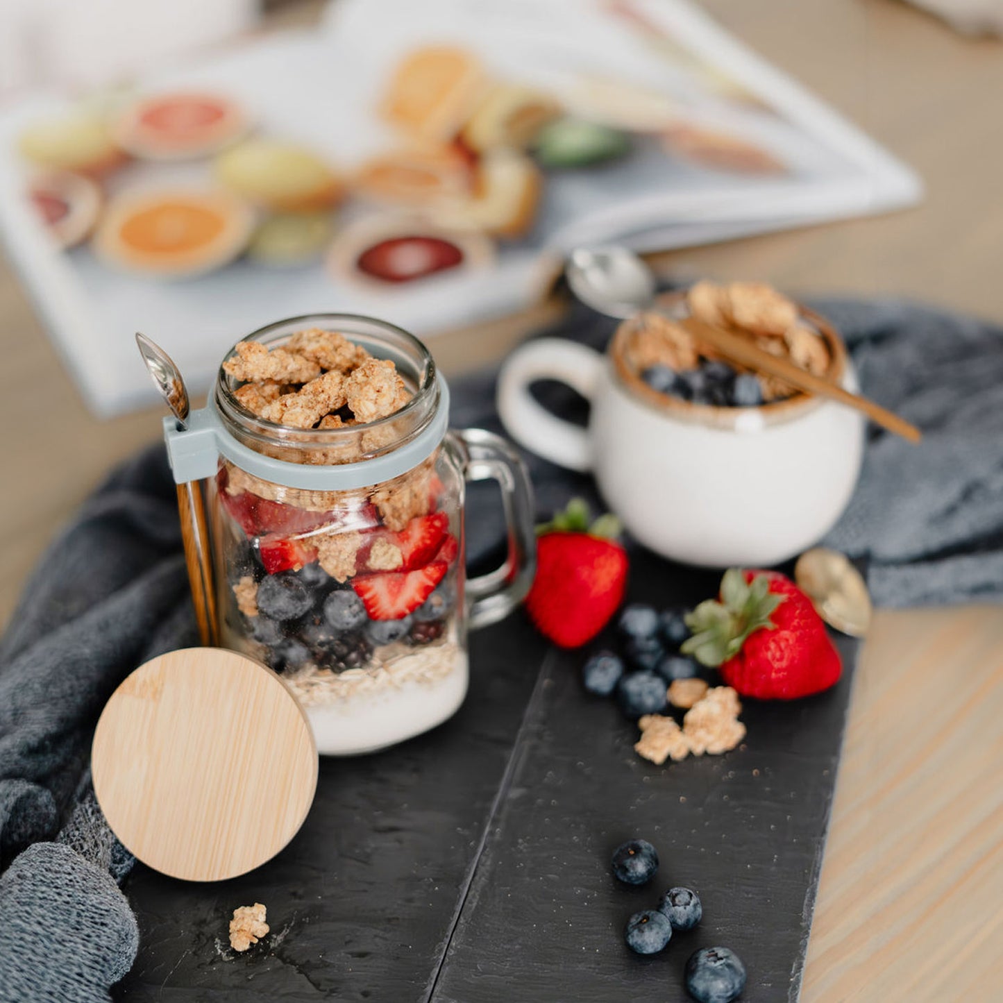 16 oz Glass Overnight Oats Containers with Bamboo Lids & Spoons