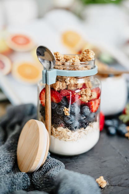 16 oz Glass Overnight Oats Containers with Bamboo Lids & Spoons