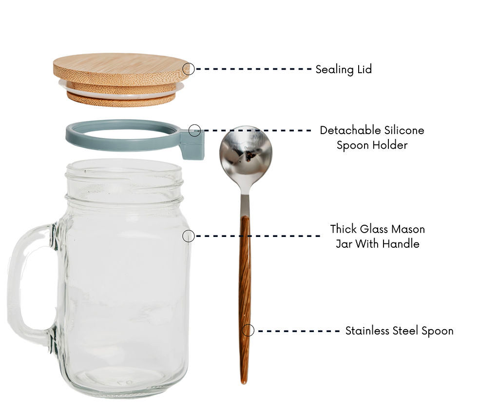 16 oz Glass Overnight Oats Containers with Bamboo Lids & Spoons