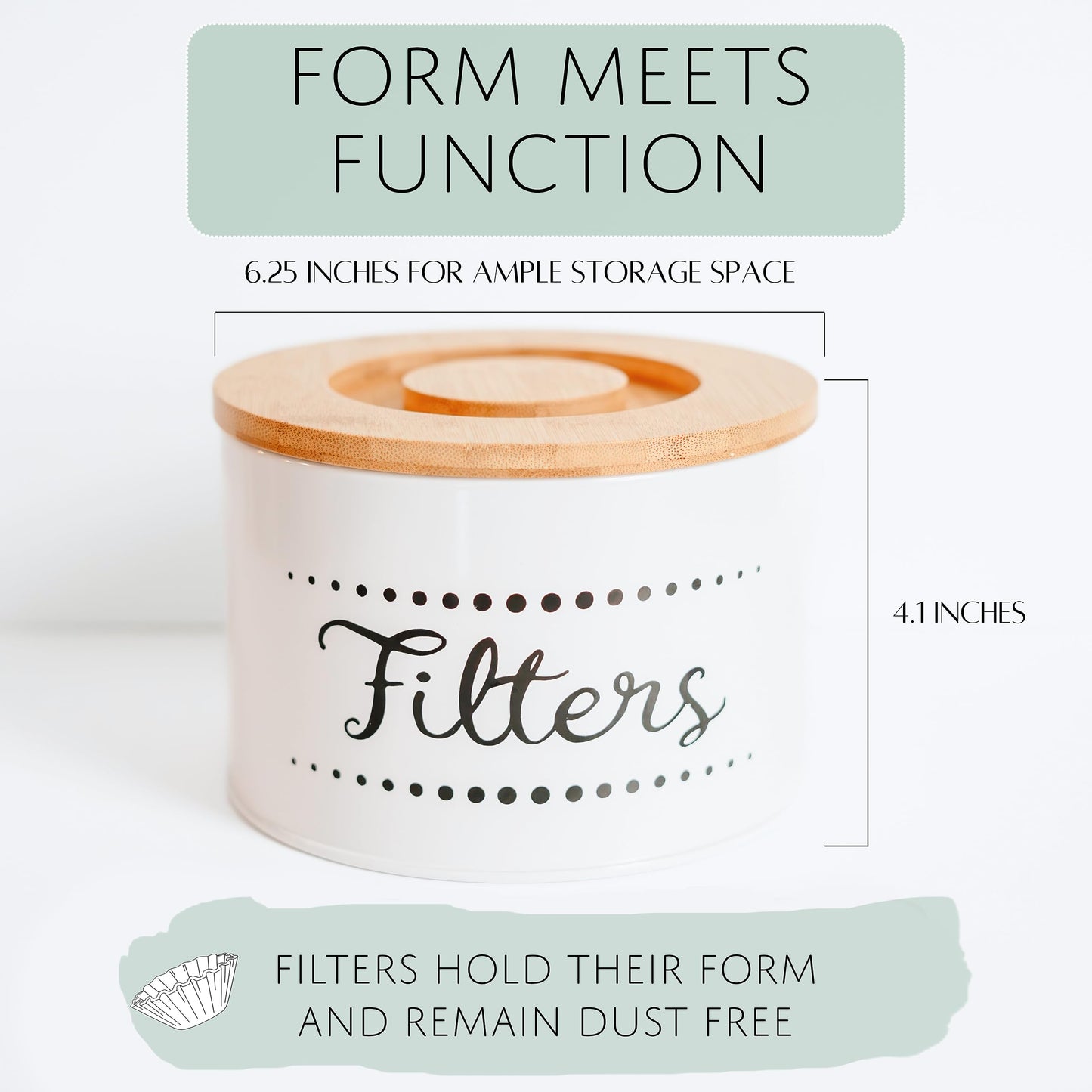 Coffee Filter Holder w. Bamboo Lid - Keep Your Coffee Station Organized