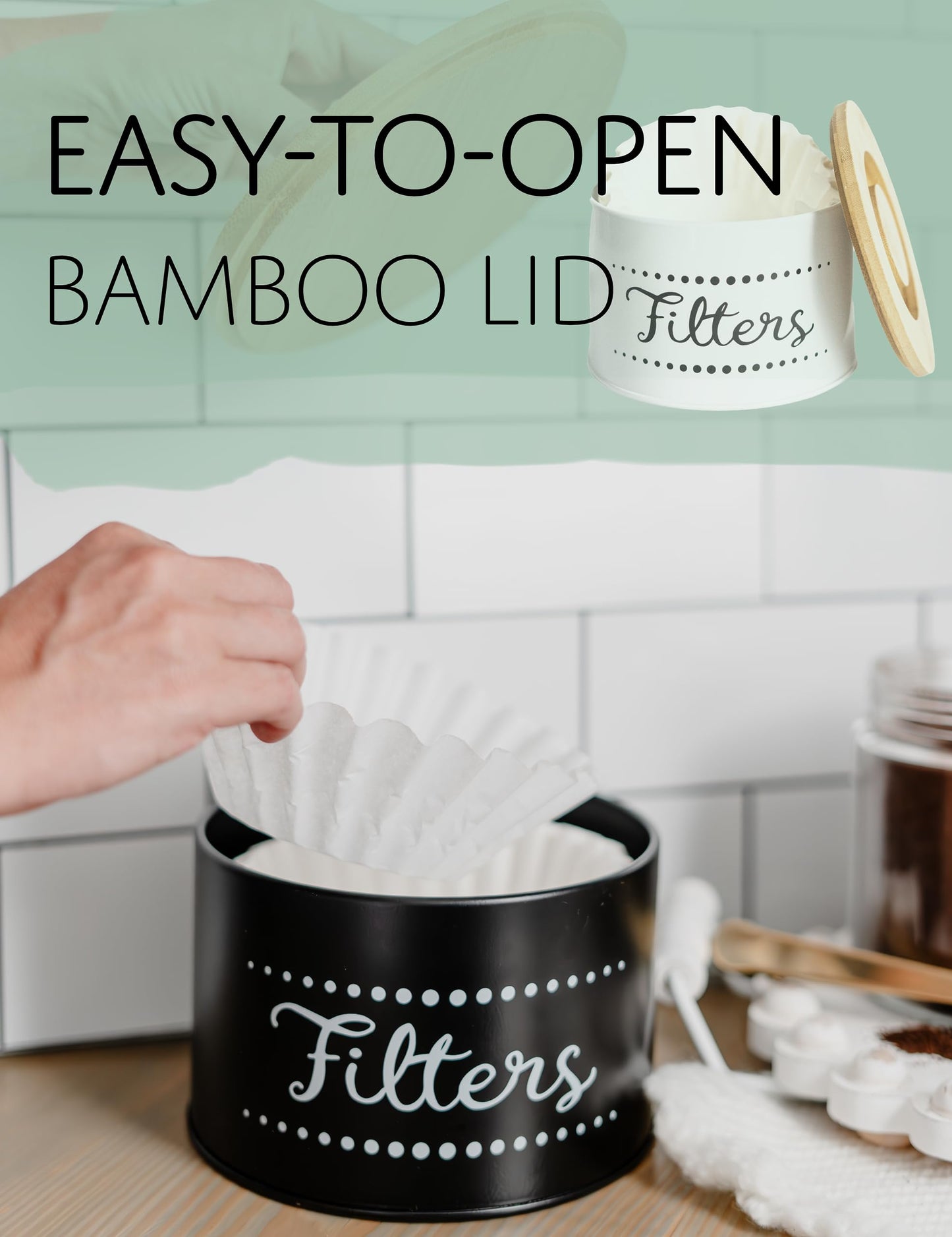 Coffee Filter Holder w. Bamboo Lid - Keep Your Coffee Station Organized