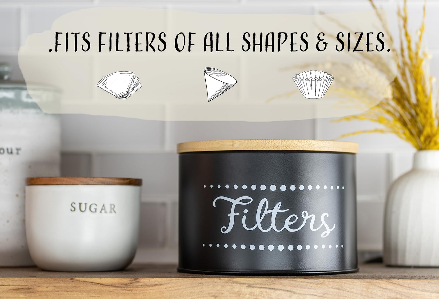 Coffee Filter Holder w. Bamboo Lid - Keep Your Coffee Station Organized