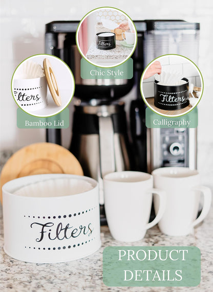 Coffee Filter Holder w. Bamboo Lid - Keep Your Coffee Station Organized
