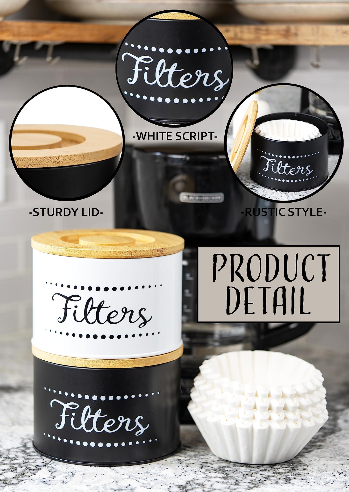 Coffee Filter Holder w. Bamboo Lid - Keep Your Coffee Station Organized