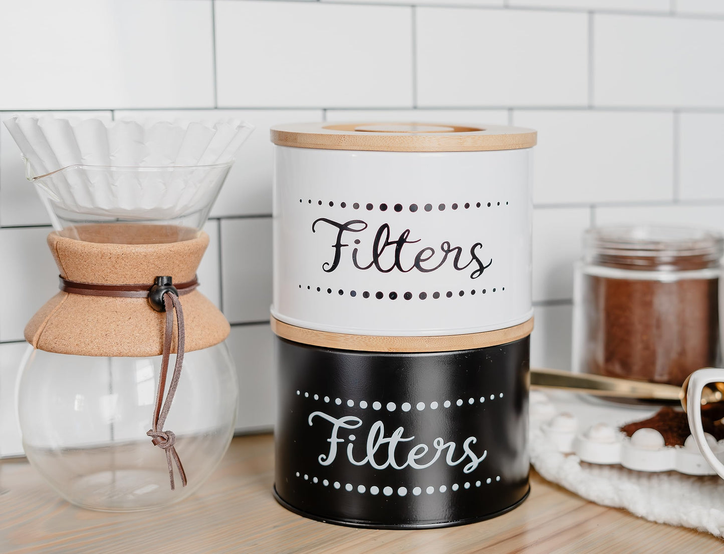 Coffee Filter Holder w. Bamboo Lid - Keep Your Coffee Station Organized